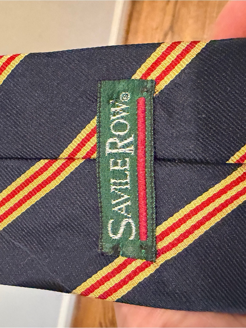 Savile Row Navy‎ Stripe Silk Tie with Red and Yellow Bands